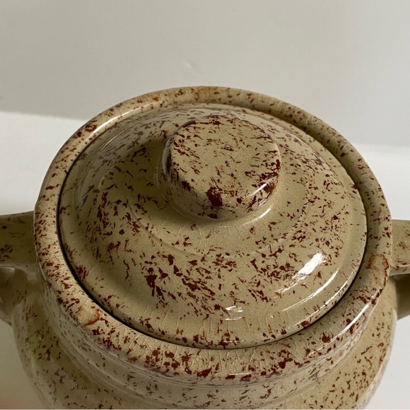 Monmouth Pottery Vintage Crock Canister Jar Bean Pot Shape Maple Leaf Splatter - Picture 5 of 14
